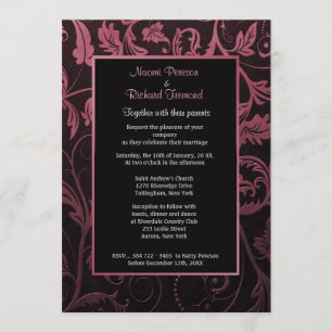 Black and Raspberry Damask Einladung