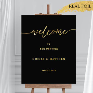 Black and Real Foil Wedding Willkommenszeichen Foliendrucke