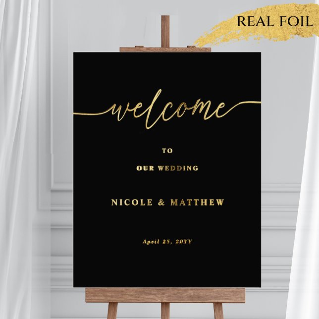 Black and Real Foil Wedding Willkommenszeichen Foliendrucke (Von Creator hochgeladen)