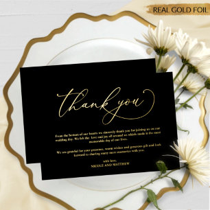 Black and Real Gold Foil, Wedding Dankeschön Card Folieneinladung