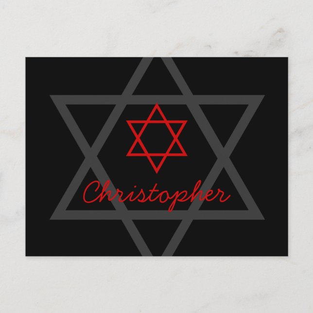 Black and Red Bar Mitzvah Danke Postkarte (Vorderseite)