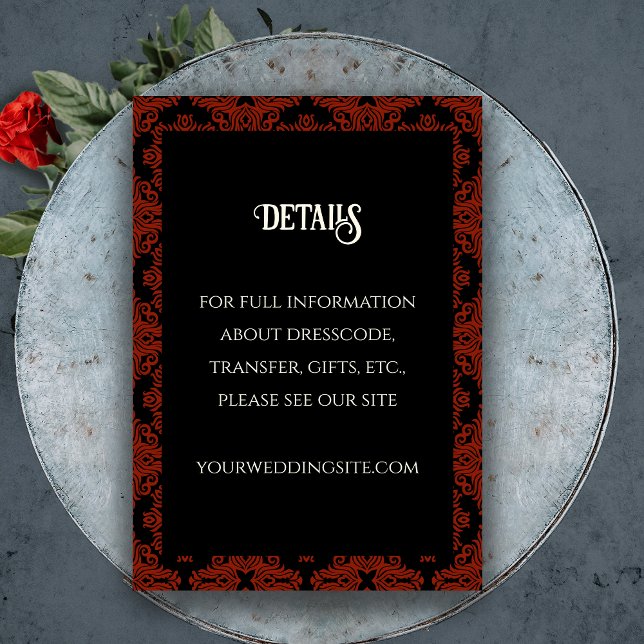 Black and Red Floral Gothic Dark Elegant Wedding Begleitkarte (Black and Red Floral Gothic Dark Elegant Wedding Enclosure Card)