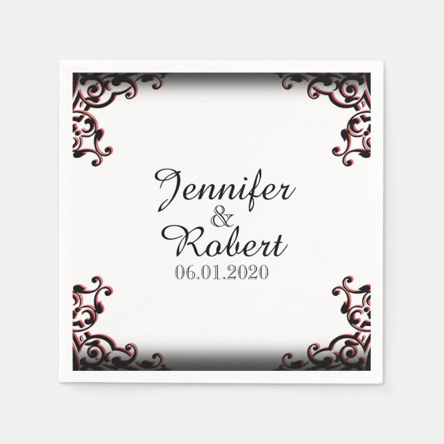 Black and Red Gothic Scroll Wedding Napkin Serviette (Vorderseite)