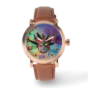 BLACK AND RED JESTER MASK Blue Masquerade Party Armbanduhr