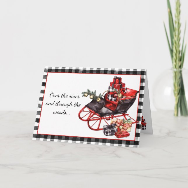 Black and Red Sleigh Packages Weihnachten Karte (Vorderseite)