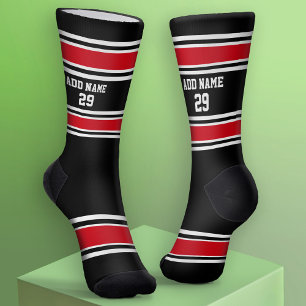 Black and Red Sport Jersey Streifen - Name Number Socken