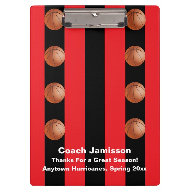 Black and Red Strip, Basketball Coach Danke Klemmbrett (Vorderseite)