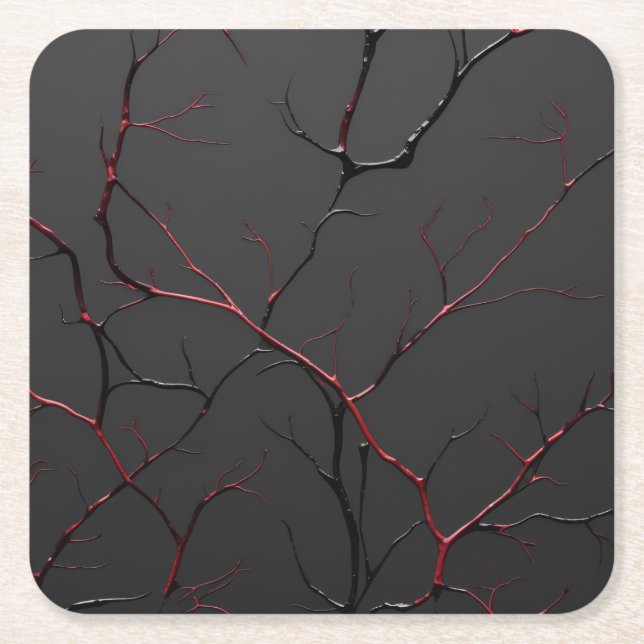 Black and Red Veins Rechteckiger Pappuntersetzer (Vorderseite)