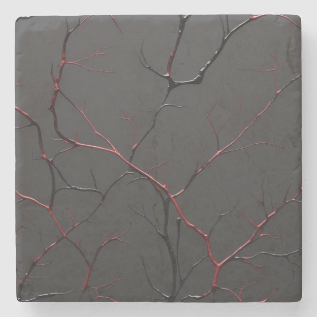 Black and Red Veins Steinuntersetzer (Vorderseite)