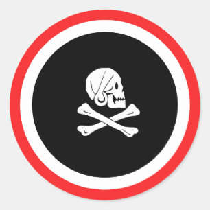 Black and RedJolly Roger Pirate Runder Aufkleber