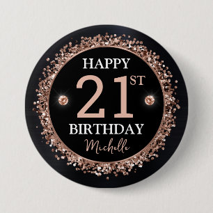 Black and Rose Gold Glitzer Confetti Geburtstag Button