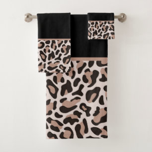 Black and Rose Gold Leopard Print Trendy Badhandtuch Set