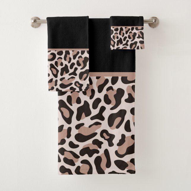 Black and Rose Gold Leopard Print Trendy Badhandtuch Set (Insitu)