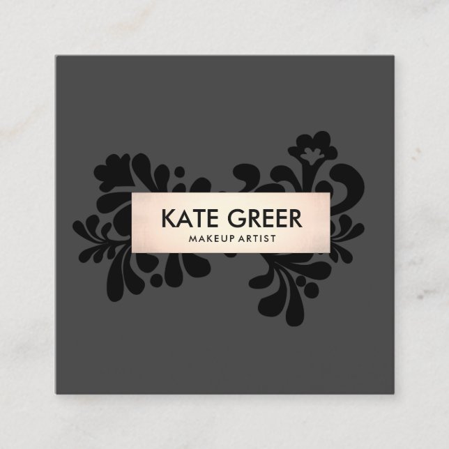 Black and Rose Gold Makeup Artist and Hair Salon Quadratische Visitenkarte (Vorderseite)