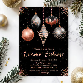Black and Rose Gold Ornament Exchange Party Einladung