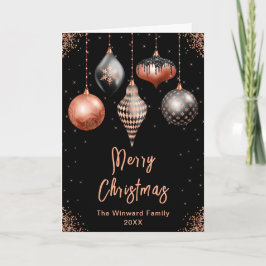 Black and Rose Gold Ornaments Merry Christmas Feiertagskarte