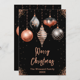 Black and Rose Gold Ornaments Merry Christmas Feiertagskarte