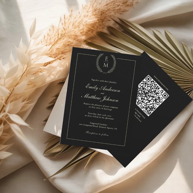 Black And Sage Wedding Invitation QR Code Einladung (Von Creator hochgeladen)