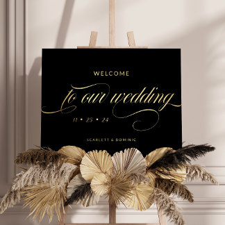 Black and Shiny Calligraphy Wedding Welcome Sign Foliendrucke