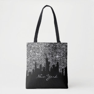 Black and Silver Confetti Glitzer New York Skyline