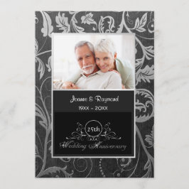 Black and Silver Damask 25. Hochzeitstag Einladung