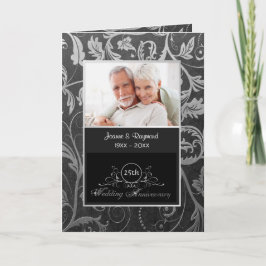 Black and Silver Damask 25. Hochzeitstag Einladung