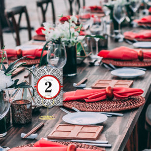 Black and Silver Damask Red Trim Table Number Postkarte