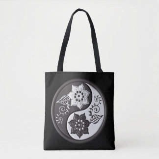 Black and Silver Floral Yin Yang