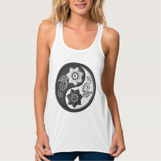 Black and Silver Floral Yin Yang Tank Top