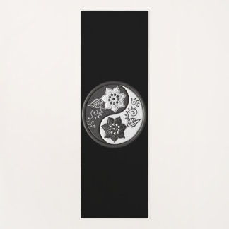Black and Silver Floral Yin Yang Yogamatte