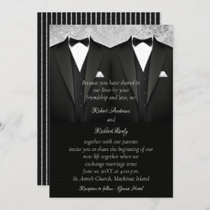 Black and Silver Gay Tuxedo Hochzeit Einladung