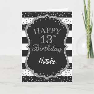 Black and Silver Glitter 13th Birthday Card Karte