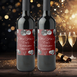 Black and Silver Glitter New Year's Eve Party Weinetikett