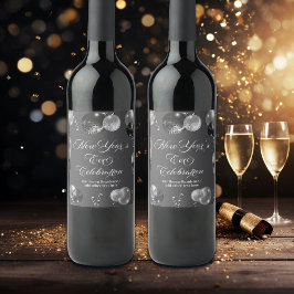 Black and Silver Glitter New Year's Eve Party Weinetikett