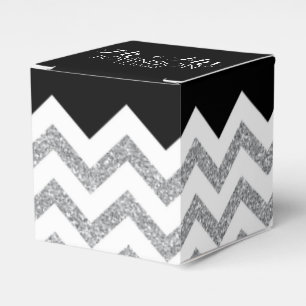 Black and Silver Glitzer Chevrons Wedding Mr & Mrs Geschenkschachtel