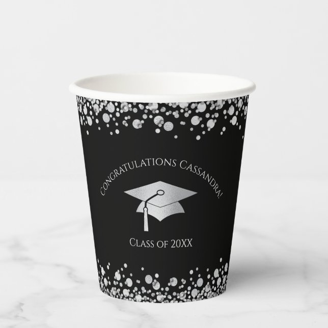 Black and Silver Graduation Pappbecher (Vorderseite)