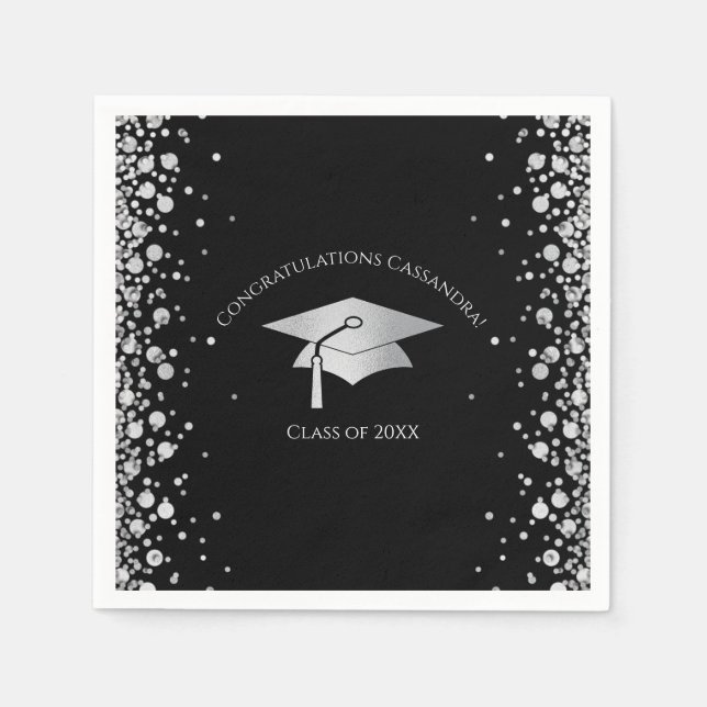 Black and Silver Graduation Serviette (Vorderseite)