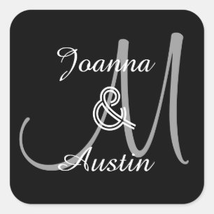 BLACK and SILVER GRAY Monogram Wedding Sticker A7