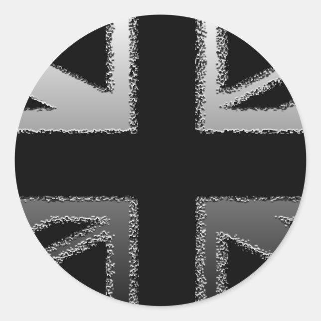 Black and Silver Grey Union Jack Flag Runder Aufkleber (Vorderseite)
