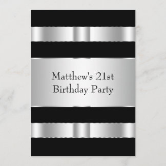 Black and Silver Mans 21. Geburtstag Party Einladung