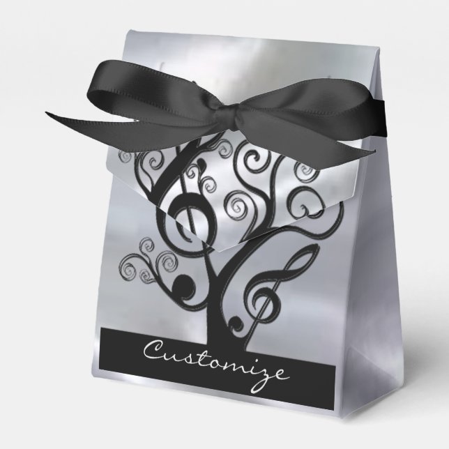 Black and Silver Music Treble Clef Tree Favor Box Geschenkschachtel (Vorderseite)
