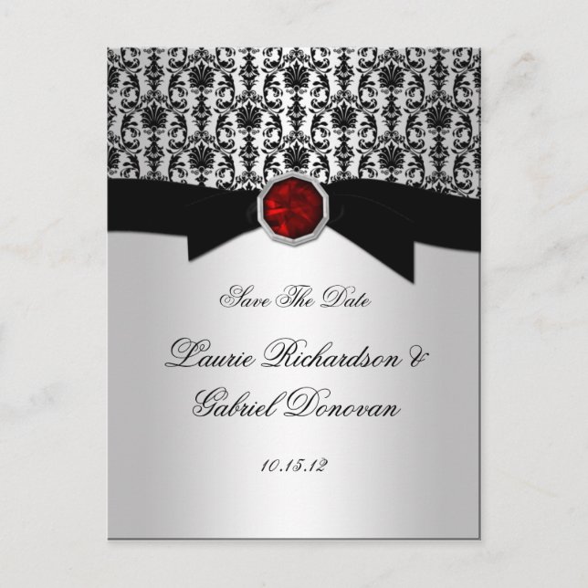 Black and Silver Red Ruby Jewel Save the Date Ankündigungspostkarte (Vorderseite)