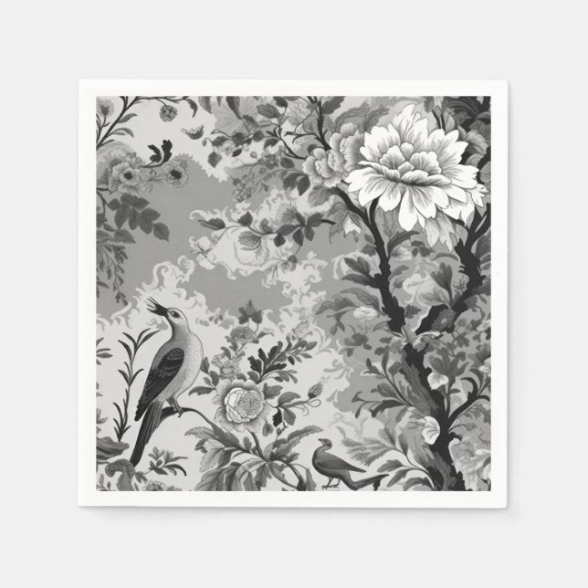 Black and Silver Toile de Fleur Serviette (Vorderseite)