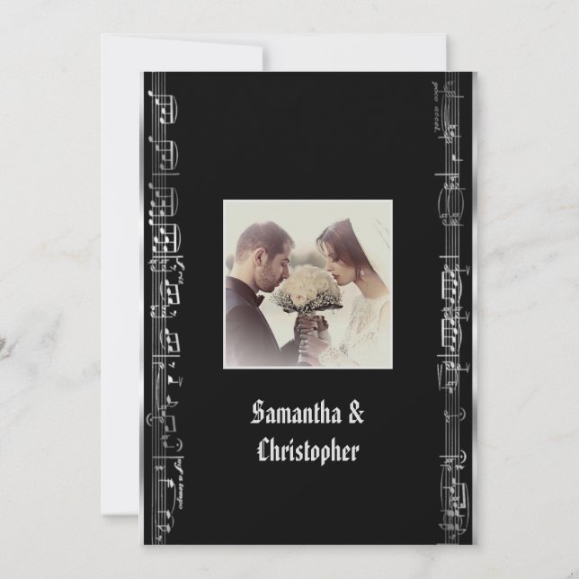Black and silver wedding photo invitation einladung (Rückseite)