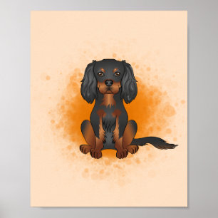 Black and Tan Cavalier King Charles auf Orange Poster