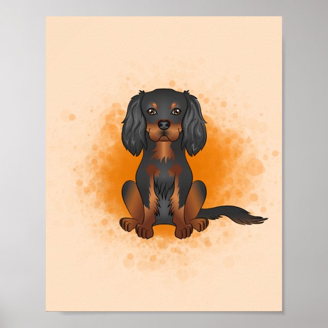 Black and Tan Cavalier King Charles auf Orange Poster (Vorne)