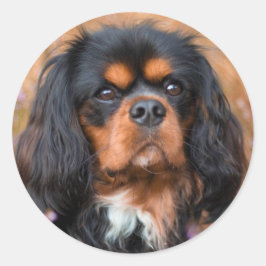 Black and Tan Cavalier King Charles Spaniel Dog Runder Aufkleber