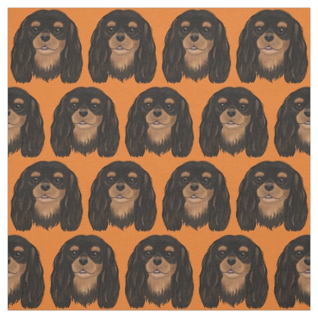 Black and Tan Cavalier King Charles Spaniel Fabric Stoff (Muster)