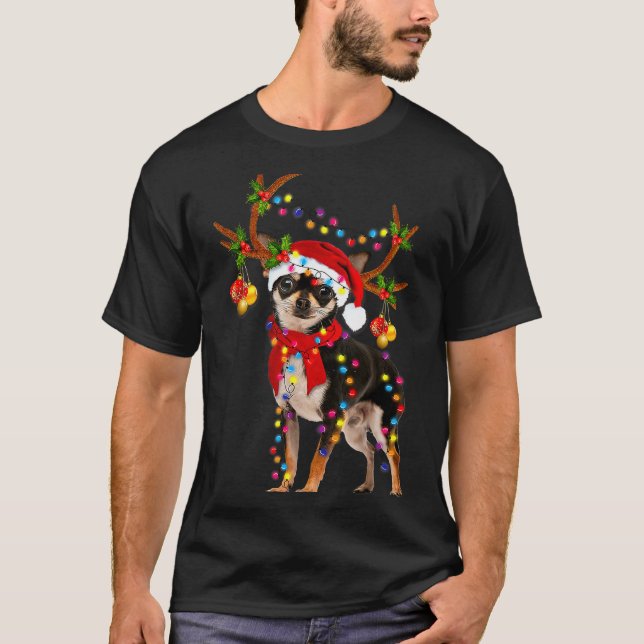 Black And Tan Chihuahua Gorgeous Reindeer Christma T-Shirt (Vorderseite)