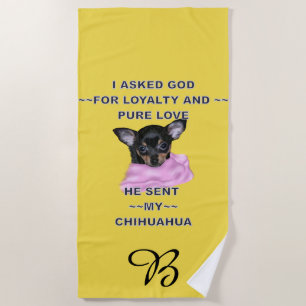 Black and Tan Chihuahua Puppy Mit Monogramm Strandtuch
